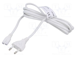 Cable; CEE 7/16 (C) plug,IEC C7 female; 3m; white; 2.5A; 230V