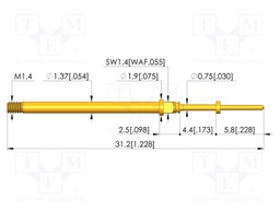 Test needle; Spring compression: 3.5mm; 4.4mm; 5A; CuBe; Ø: 0.6mm