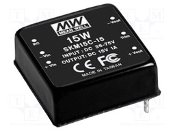 Converter: DC/DC; 15W; Uin: 18÷36V; 15VDC; Iout: 1000mA; 1"x1"; 15g