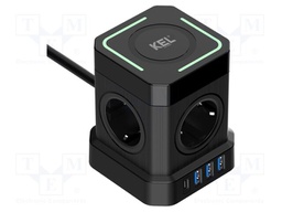 Extension lead; 3x1.5mm2; 2m; PVC; black; Sockets no: 8; 16A