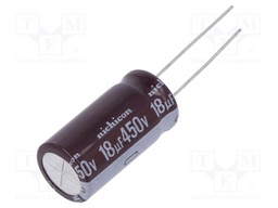 Capacitor: electrolytic; THT; 18uF; 450VDC; Ø12.5x25mm; Pitch: 5mm