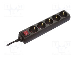 Extension lead; 3G1.5mm2; Sockets: 5; PVC; black; 1.4m; 16A