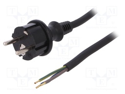 Cable; SCHUKO plug,CEE 7/7 (E/F) plug,wires; 5m; black; rubber