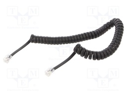 Cable: telephone; coiled; RJ10 plug,both sides; black; 2m