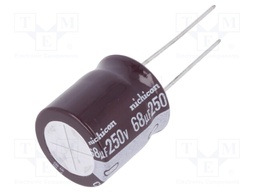 Capacitor: electrolytic; THT; 68uF; 250VDC; Ø18x20mm; Pitch: 7.5mm