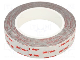 Tape: fixing; W: 25mm; L: 5m; Thk: 1.1mm; double-sided; acrylic; grey