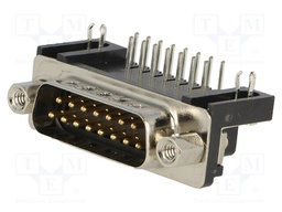 D-Sub; PIN: 15; socket; male; Locking: screws; angled 90°; THT; 250V