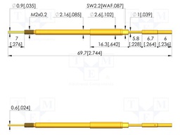 Test needle; Spring compression: 5mm; 5.5mm; 8A; steel; Ø: 1.5mm