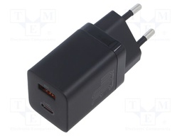 Power supply: switching; mains,plug-in; 5÷20VDC; 30W; black; 3A