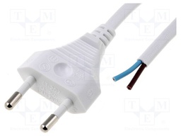 Cable; CEE 7/16 (C) plug,wires; 1.8m; white; PVC; 2x0,5mm2; 2.5A