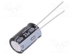 Capacitor: electrolytic; THT; 33uF; 160VDC; Ø10x16mm; Pitch: 5mm