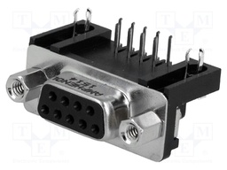 D-Sub; PIN: 9; socket; female; Locking: screws; angled 90°; THT; 250V