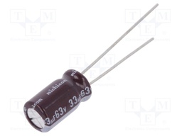 Capacitor: electrolytic; THT; 33uF; 63VDC; Ø6.3x11mm; Pitch: 2.5mm