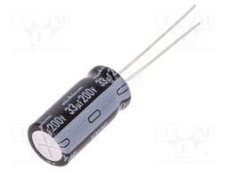 Capacitor: electrolytic; THT; 33uF; 200VDC; Ø10x20mm; Pitch: 5mm