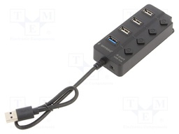 Hub USB; USB A socket x4,USB A plug; USB 2.0,USB 3.1; black