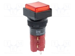 Switch: push-button; Pos: 2; DPDT; 5A/250VAC; 6A/24VDC; ON-ON; red