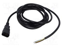 Cable; 3G1mm2; IEC C14 male,wires; PVC; 3m; black; 10A; 250V