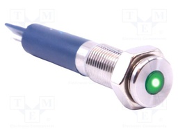 Indicator: LED; flat; green; Ø6.2mm; IP67; for soldering; ØLED: 3mm