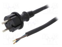 Cable; CEE 7/17 (C) plug,wires; 2m; black; rubber; 2x2,5mm2; 16A