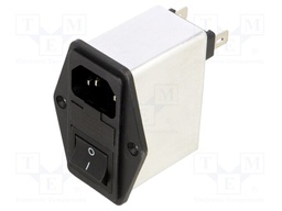 Filtered IEC Power Entry Module, IEC C14, General Purpose, 10 A, 250 VAC, 2-Pole Switch