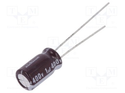 Capacitor: electrolytic; THT; 1uF; 400VDC; Ø6.3x11mm; Pitch: 2.5mm