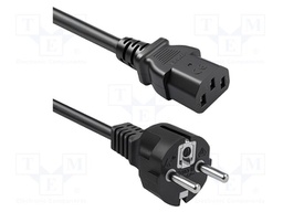 Cable; 3G1mm2; CEE 7/7 (E/F) plug,IEC C13 female; PVC; 3m; black