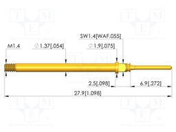 Test needle; Spring compression: 3.5mm; 4.4mm; 3A; CuBe; Ø: 0.65mm