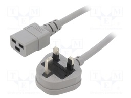 Cable; 3x1.5mm2; BS 1363 (G) plug,IEC C19 female; PVC; 2m; grey