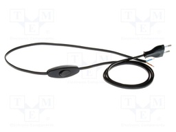 Cable; 2x0.75mm2; CEE 7/16 (C) plug,wires; PVC; 1.5m; black; 16A