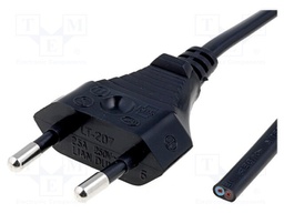 Cable; CEE 7/16 (C) plug,wires; 2.5m; black; PVC; 2x0,75mm2; 2.5A