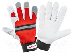 Protective gloves; Size: 8; red; polyester,natural leather; tag