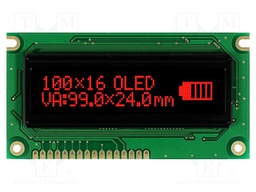 Display: OLED; graphical; 100x16; Window dimensions: 66x16mm; red