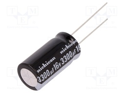 Capacitor: electrolytic; THT; 3300uF; 16VDC; Ø12.5x25mm; Pitch: 5mm