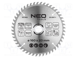Cutting wheel; Ø: 160mm; Teeth: 48; Holder: assembly hole; 20mm