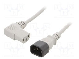 Cable; 3x0.75mm2; IEC C13 female 90°,IEC C14 male; PVC; 1m; grey