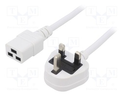 Cable; 3x1.5mm2; BS 1363 (G) plug,IEC C19 female; PVC; 5m; white