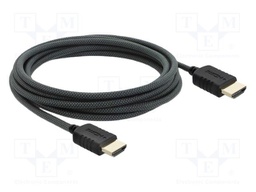 Cable; HDMI plug,both sides; textile; Len: 3m; black; 30AWG; 48Gbps