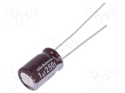 Capacitor: electrolytic; low impedance; THT; 1uF; 250VDC; ±20%