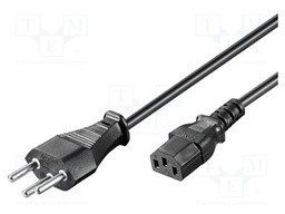 Cable; IEC C13 female,SEV-1011 (J) plug; 2m; black; PVC; 3x18AWG