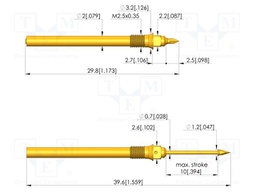 Test needle; Spring compression: 6mm; 10mm; 2A; steel; gold-plated