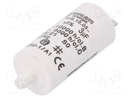Capacitor: motors, run; 3uF; 425VAC; Ø28x55mm; -25÷85°C; ±5%