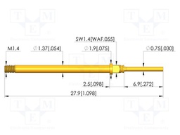 Test needle; Spring compression: 3.5mm; 4.4mm; 5A; CuBe; Ø: 0.75mm