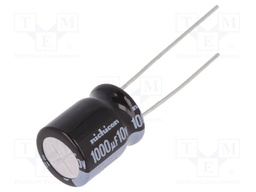 Capacitor: electrolytic; THT; 1000uF; 10VDC; Ø10x12.5mm; Pitch: 5mm