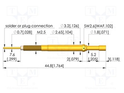 Test needle; Spring compression: 4mm; 5mm; 3A; CuBe; gold-plated