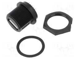 Socket; USB A; for panel mounting,screw; THT; straight; USB 2.0