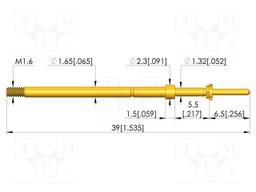 Test needle; Spring compression: 4mm; 5mm; 8A; CuBe; gold-plated