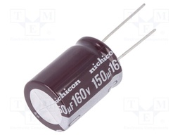 Capacitor: electrolytic; THT; 150uF; 160VDC; Ø18x25mm; Pitch: 7.5mm