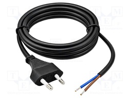 Cable; 2x0.5mm2; CEE 7/16 (C) plug,wires; PVC; 1.8m; black; 230V