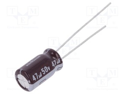 Capacitor: electrolytic; THT; 47uF; 50VDC; Ø6.3x11mm; Pitch: 2.5mm