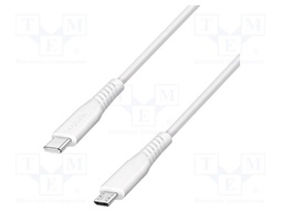 Cable; USB 2.0; USB B micro plug,USB C plug; 0.3m; white; PVC